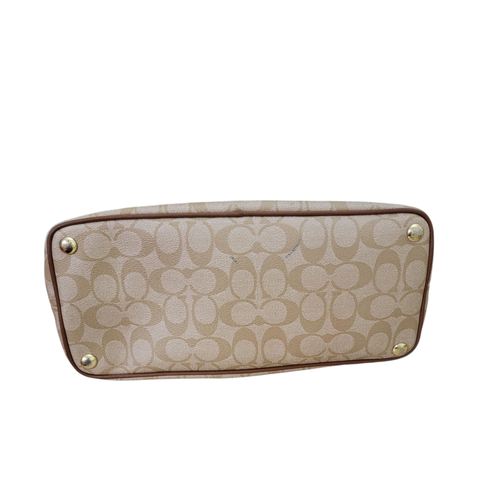 Coach Beige and Brown Signature Satchel Bag. - Picture 3 of 8